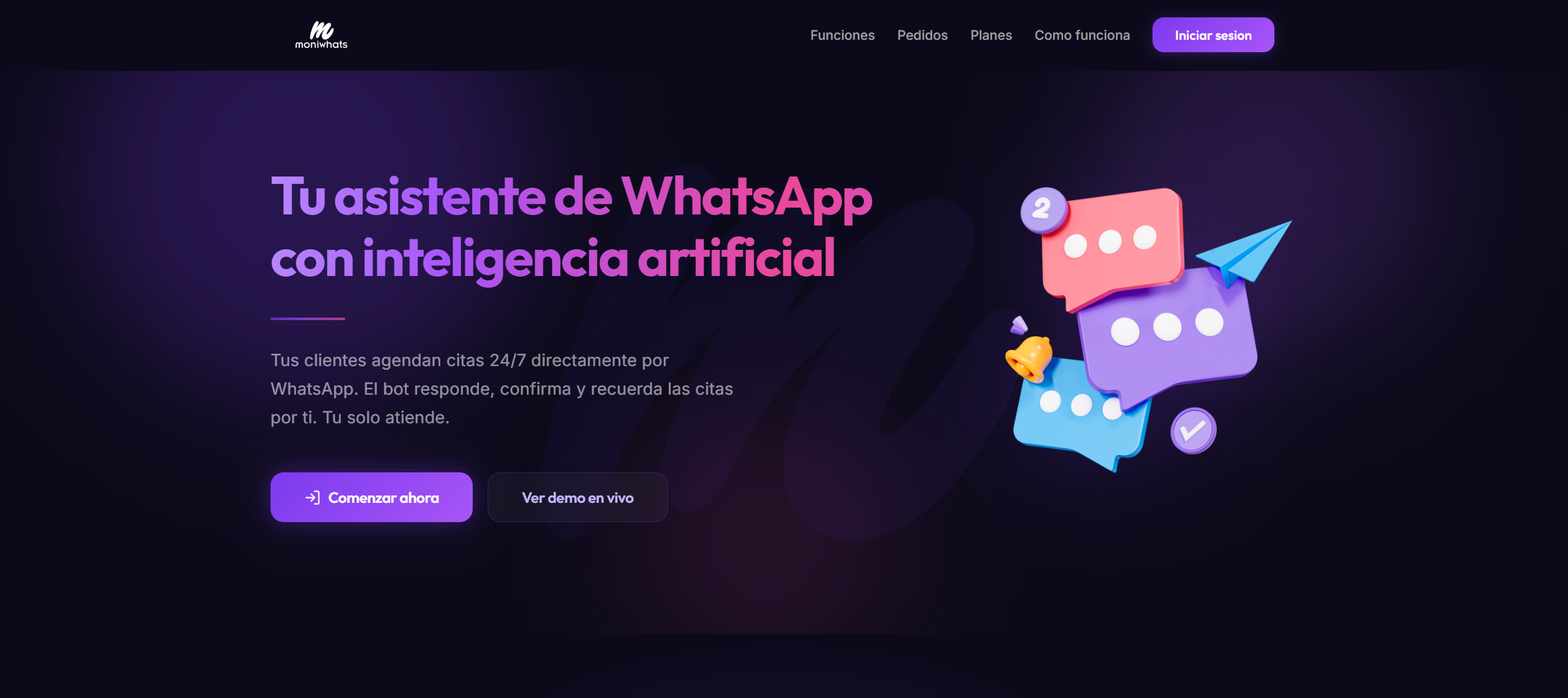 MoniWhats - Landing page del asistente IA para WhatsApp